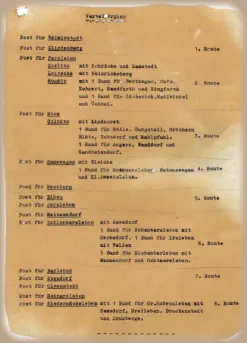 Verteilerplan für den Postverkehr der NSDAP im Kreis Wolmirstedt auf insgesamt 8 Routen.